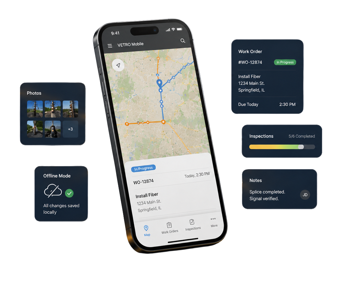 VETRO Mobile app screens